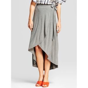 A New Day Midi Wrap Skirt Heather Gray Slit Grey